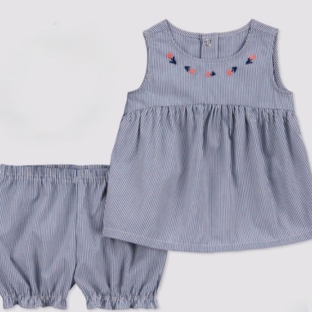 Carter's Blue and White Striped Set with Embroidery